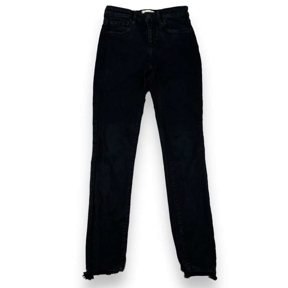L'agence Marguerite Skinny Jeans Women's 24 Black High Rise Frayed Ankle Denim